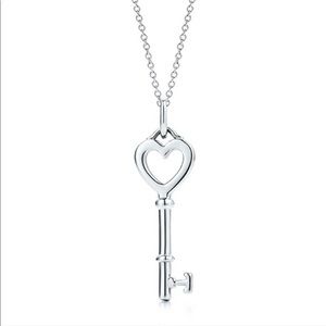 Tiffany& Co Mini Silver Heart Key Charm and Chain
